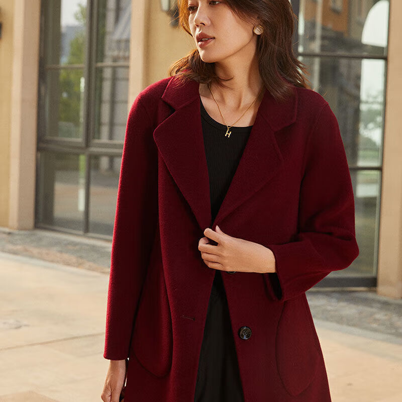 索宛亦(suowanyi) 女装夏冬新款双面绒纯羊毛大衣女中长款高端小个子