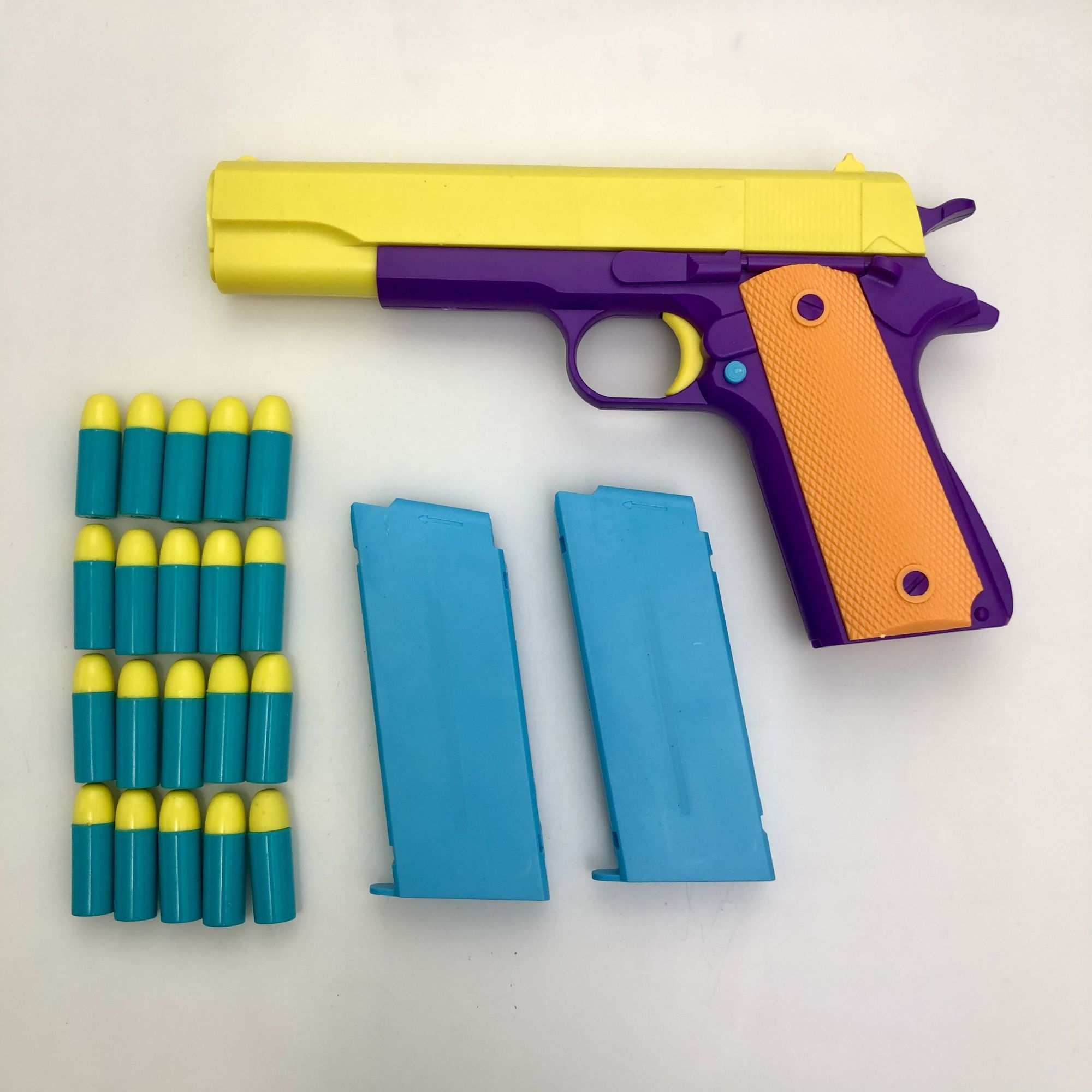 玩具枪软子弹柯尔特半自动下供弹手枪软弹枪对战孩 【升级】黄 2弹夹