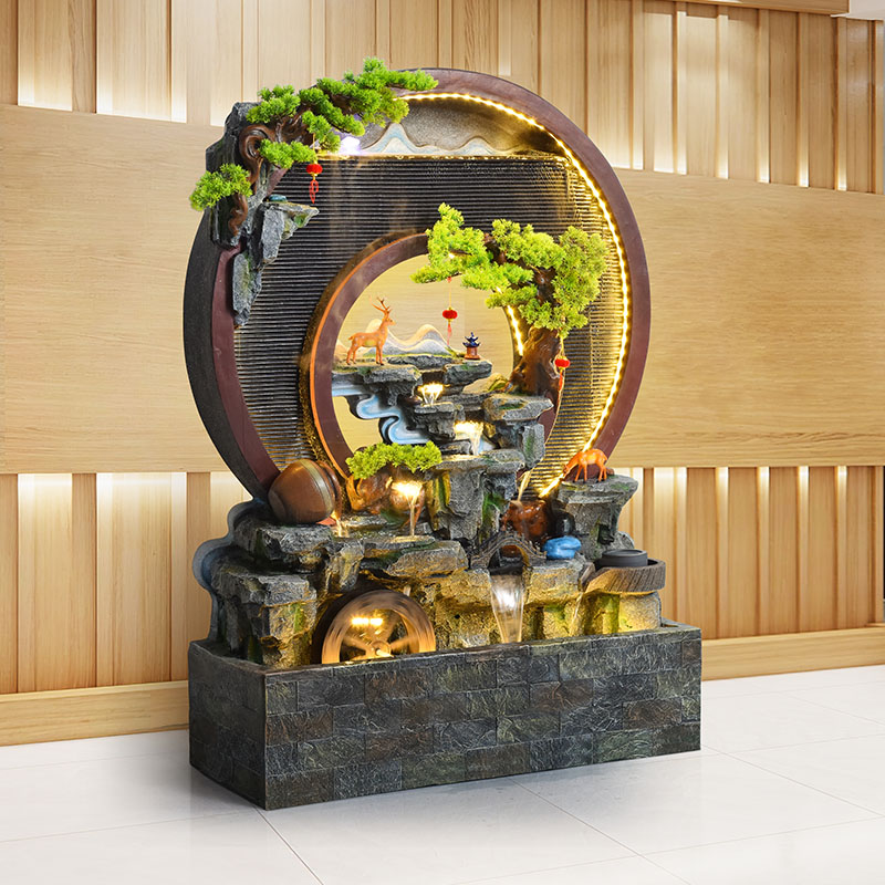 善水源开业落地摆件循环水幕墙流水假山鱼池客厅公司风水招财大型装饰