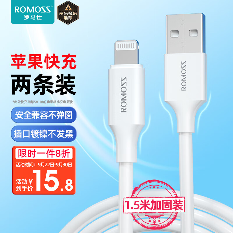 罗马仕 苹果数据线两条装快充充电线 适用iPhone14/13/12Pro Max/11/Xs/XR/8手机车载充电线器 iPad/Air高性价比高么？