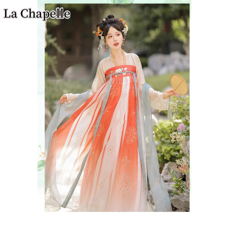 La Chapelle Sport拉夏贝尔汉服成人女汉服女唐制齐胸襦裙女古装雪纺飘逸日常中国风 瑶红色 L120到130左右怎么看?