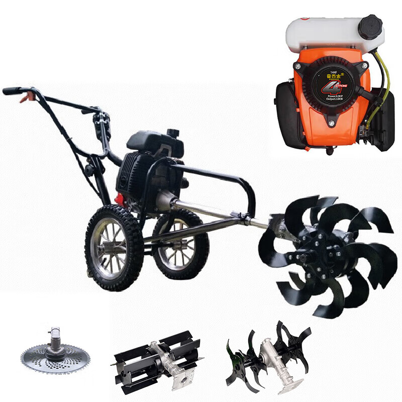 勋狸粑大马力手推式开沟机多功能山地果园除草机微耕机防 整机配四