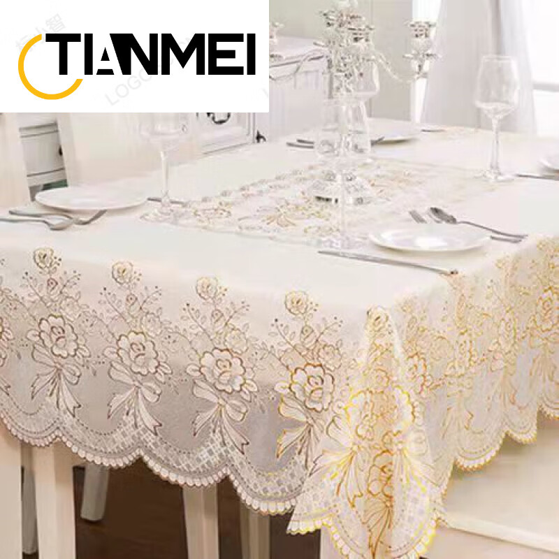 油防烫免洗茶几餐桌垫长方形家用烫金蕾丝欧式台布 主图花型137*180cm