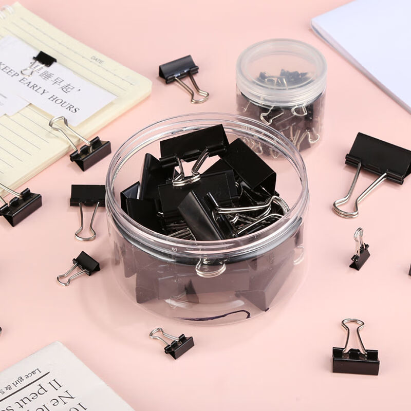 旭泽【精选品质】彩色长尾夹办公文具小夹子文件夹大小号试卷夹书夹燕尾夹铁票据夹 【特大】51mm/12个 彩色/筒装