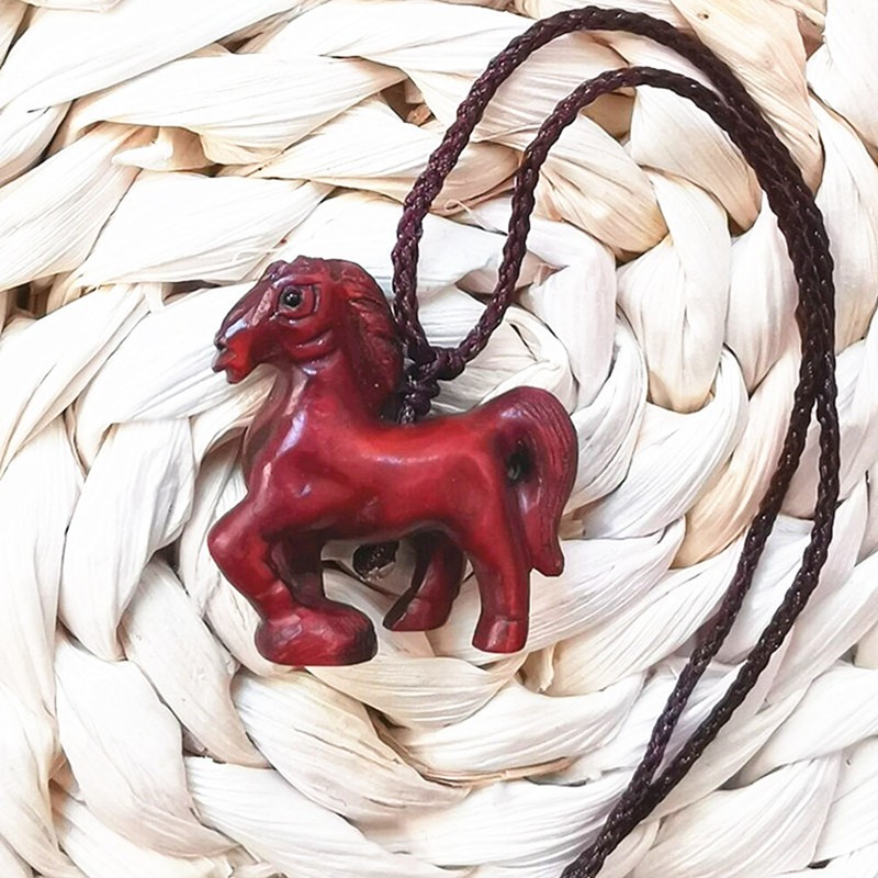 红色木马吊坠挂件桃木生肖马项链吊坠手链钥匙链原木生肖实木属相sn