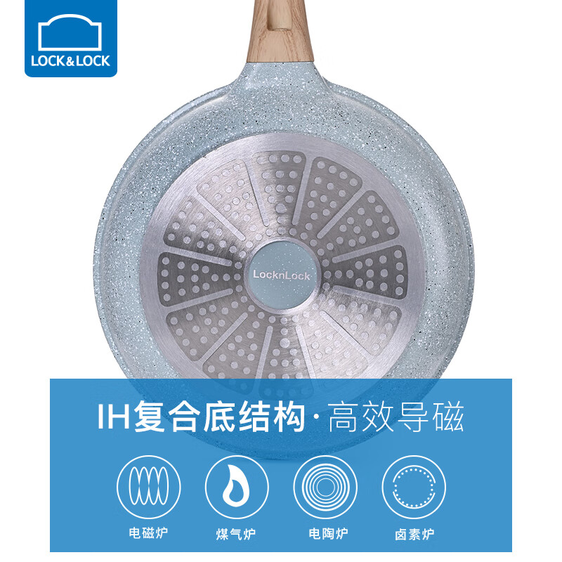 乐扣乐扣 煎锅平底锅烙饼炒菜不粘锅多功能宿舍家用电磁炉通用煎炒炸一体 煎锅-28cm+锅盖