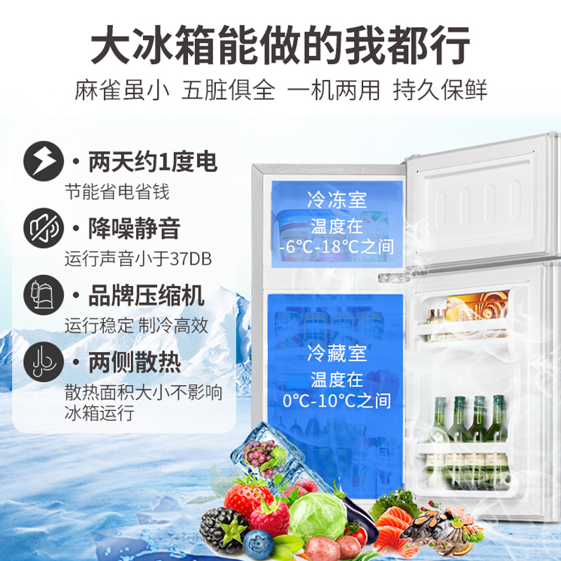 奥克斯（AUX）小冰箱家用双门迷你小型冰箱 冷藏冷冻保鲜小冰箱 宿舍租房节能电冰箱 BCD-38K123L【一级能效】银色