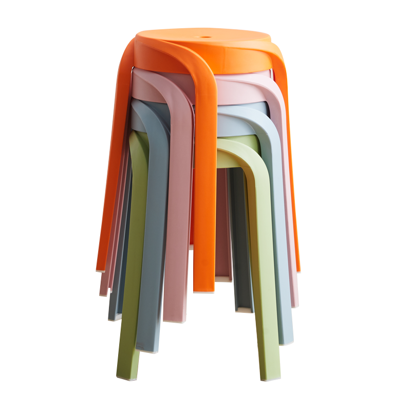 宜瑞思塑料凳子 加厚成人凳子家用 北欧风凳子 圆凳高凳 换鞋凳防滑 餐椅 等候板凳 蓝绿橘粉(四把装)
