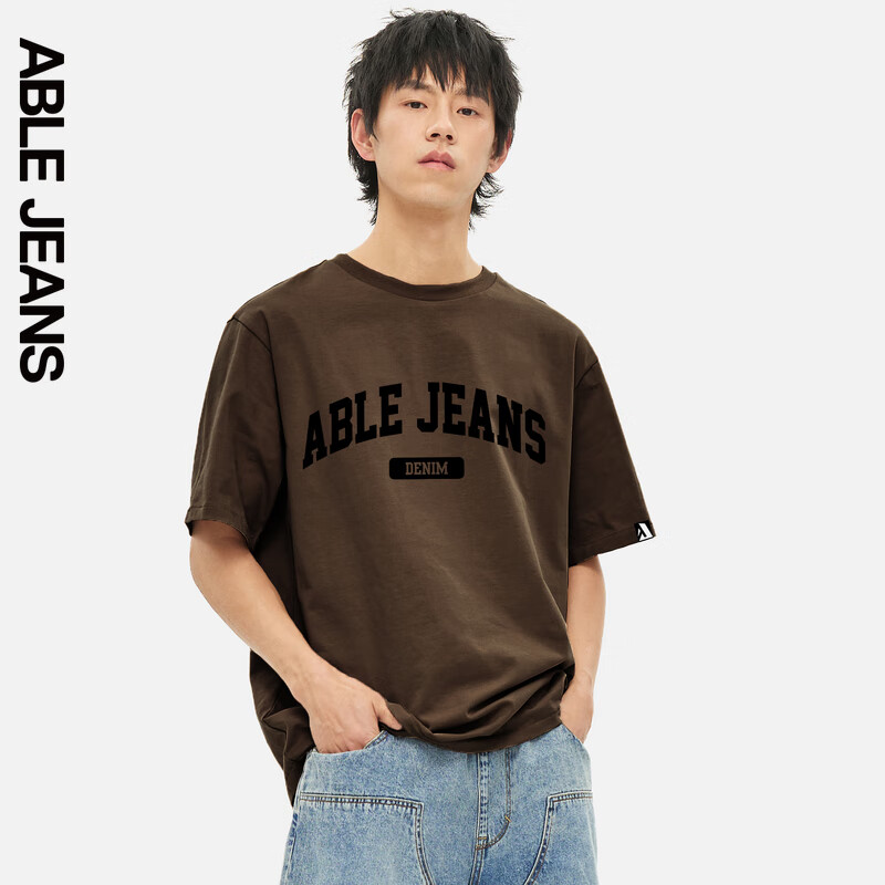 ABLE JEANS男短袖男t恤秋季新款印花LOGO短袖男t恤夏季881253 棕榈绿 M