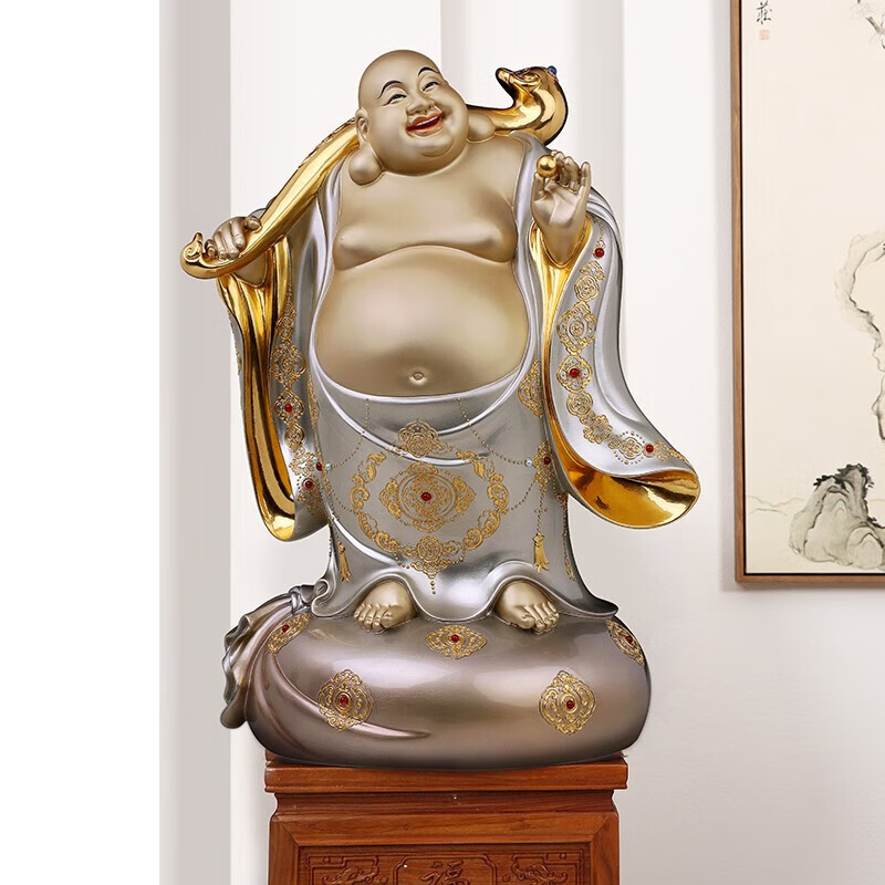 梵泽福黄铜 弥勒佛大肚笑佛布袋和尚铜像站像弥勒菩萨佛像办公室摆件