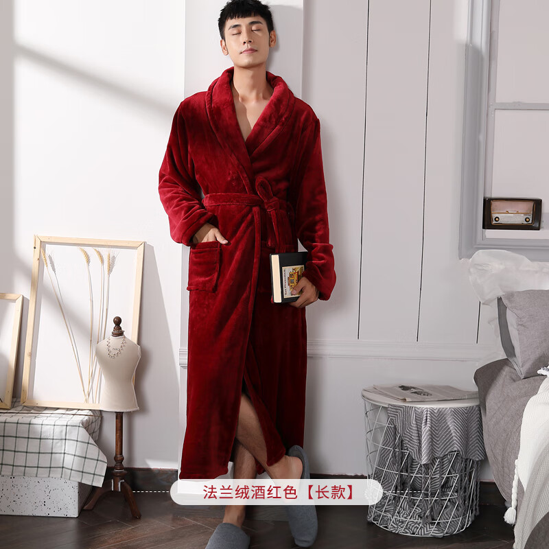 红色睡衣结婚情侣装情侣睡袍女秋冬季长款加厚珊瑚绒红色新娘结婚礼