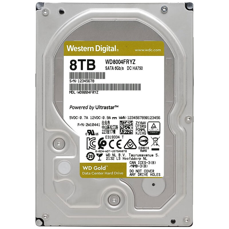 西部数据（WD） 金盘8TB 7200转256M SATA 3.5英寸硬盘(WD8004FRYZ)
