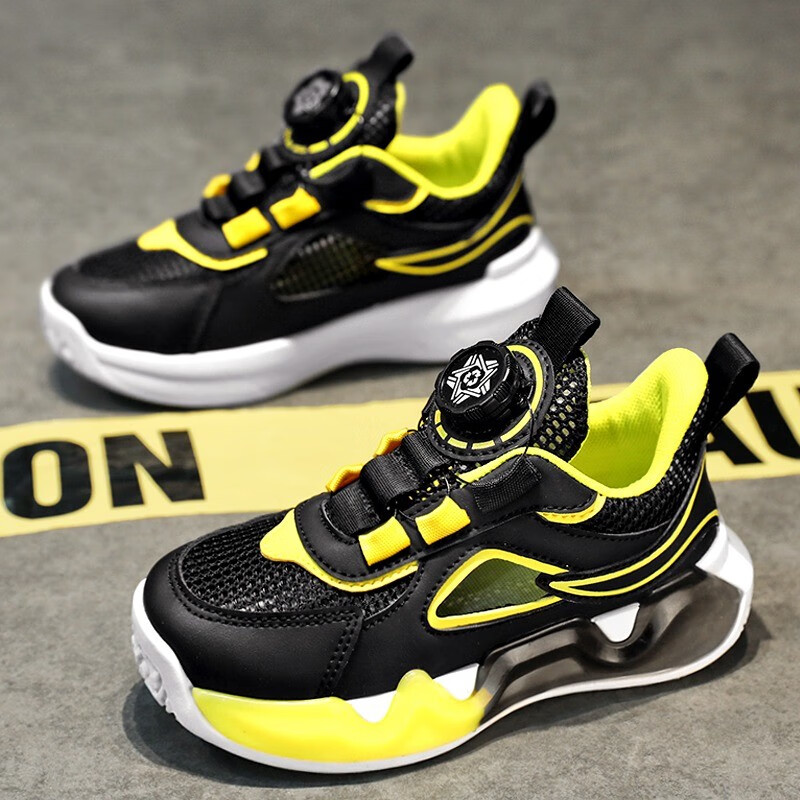 heacooa男童鞋运动鞋夏季2024新款儿童镂空旋转纽扣网鞋男孩网面透气