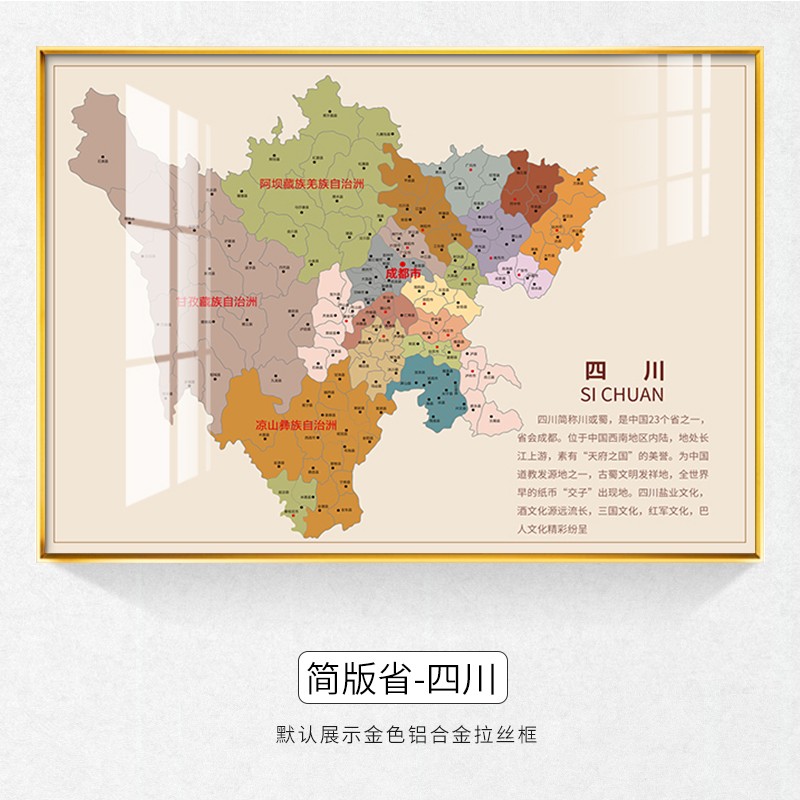 装饰画现代简约客厅墙壁画办公室书房北欧挂画晶瓷画 简版省地图-四川