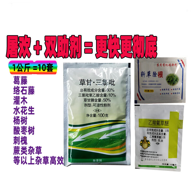 60%草甘三氯吡非耕地开荒构树络石藤铁芒箕笔筒草 除草剂 100g(6套)