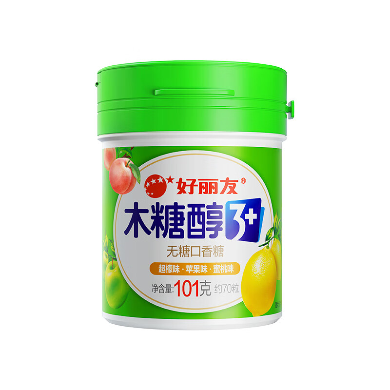 好丽友 木糖醇3 缤果q立方口香糖清新口味 超檬/苹果/蜜桃101g