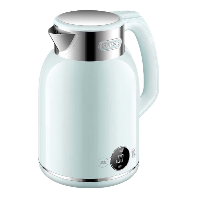 苏泊尔（SUPOR）电热水壶 烧水壶保温一体全自动电水壶家用 壶身实时显温大容量开水壶烧水煮茶一体机 1.7L 【316L不锈钢】天青色11档保温