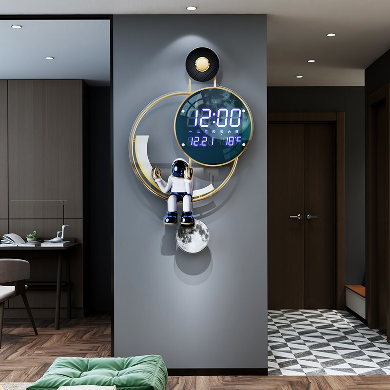 美世达智能电子钟表挂钟客厅时尚创意北欧卡通装饰挂墙挂表现代大气数码时钟 大号:40*66.5cm(表盘25cm)