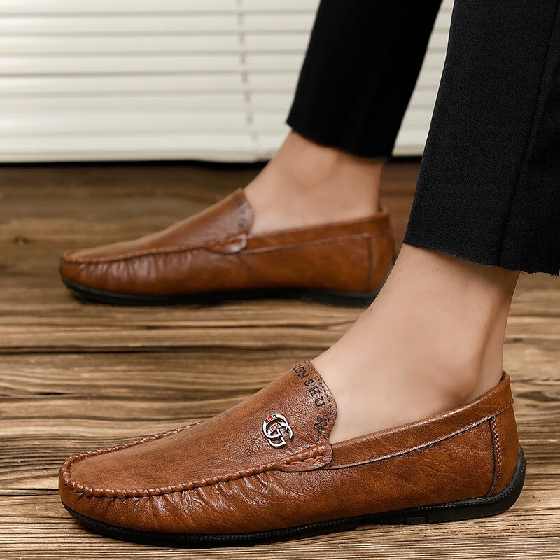 鞋豆豆鞋男商务鞋软底驾车鞋子轻便套脚懒人鞋 5005棕色(运动鞋尺码)