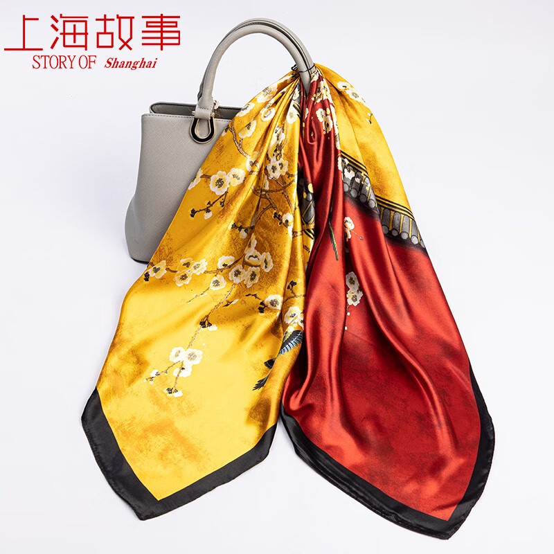 上海故事丝巾 90*90cm仿真丝大方巾丝巾女四季通用围巾披肩七夕送礼