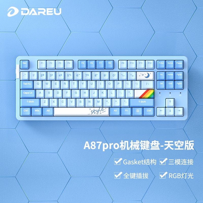 Dareu 达尔优 A87 Pro 87键 2.4G蓝牙 多模无线机械键盘 天空版 天空轴v3 RGB