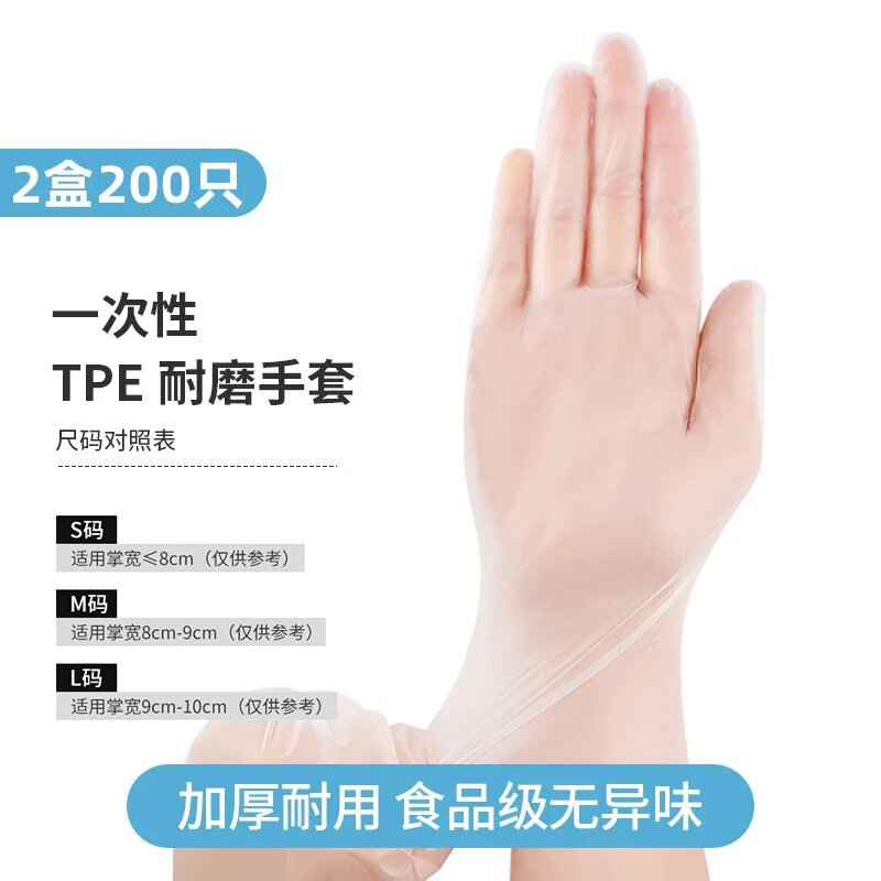 【精选】一次性手套PVC乳胶橡胶厨房洗碗家务烘焙餐饮耐用 【】透明TPE手套200只 M