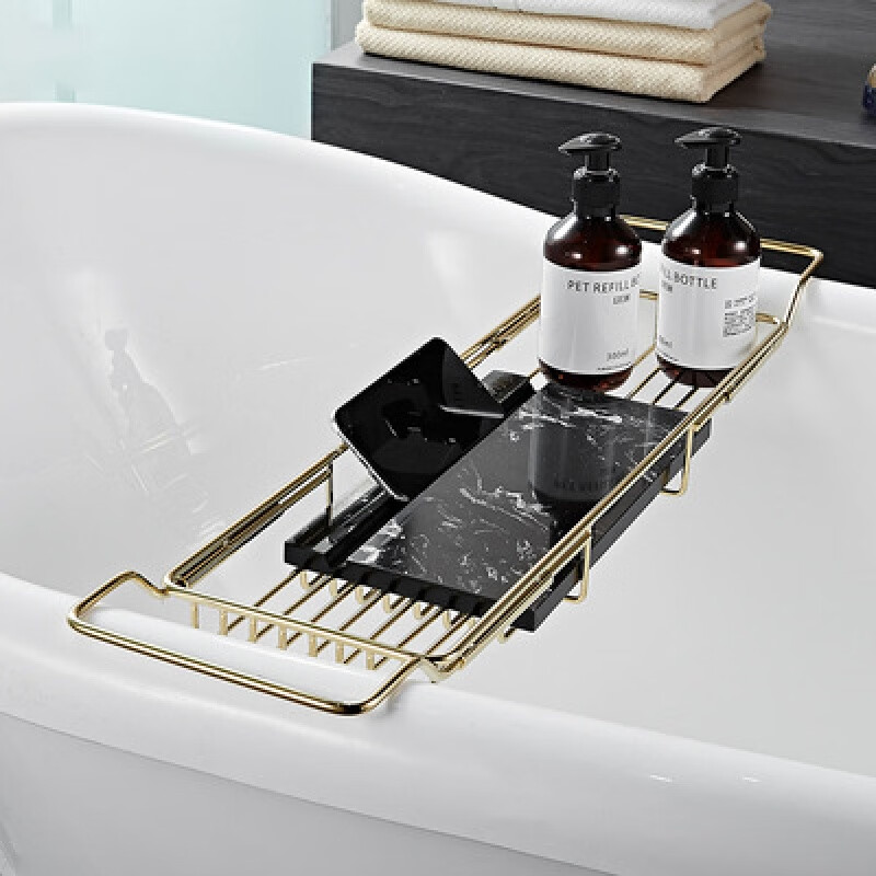 防滑架泡澡架卫生间伸缩架酒店工程t 金色配黑色大理石浴缸置物架