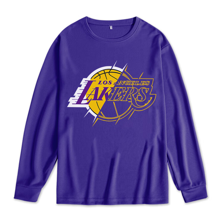 队投篮服男生美式篮球训练服长袖速干透气运动球衣 湖人新logo-紫色 m