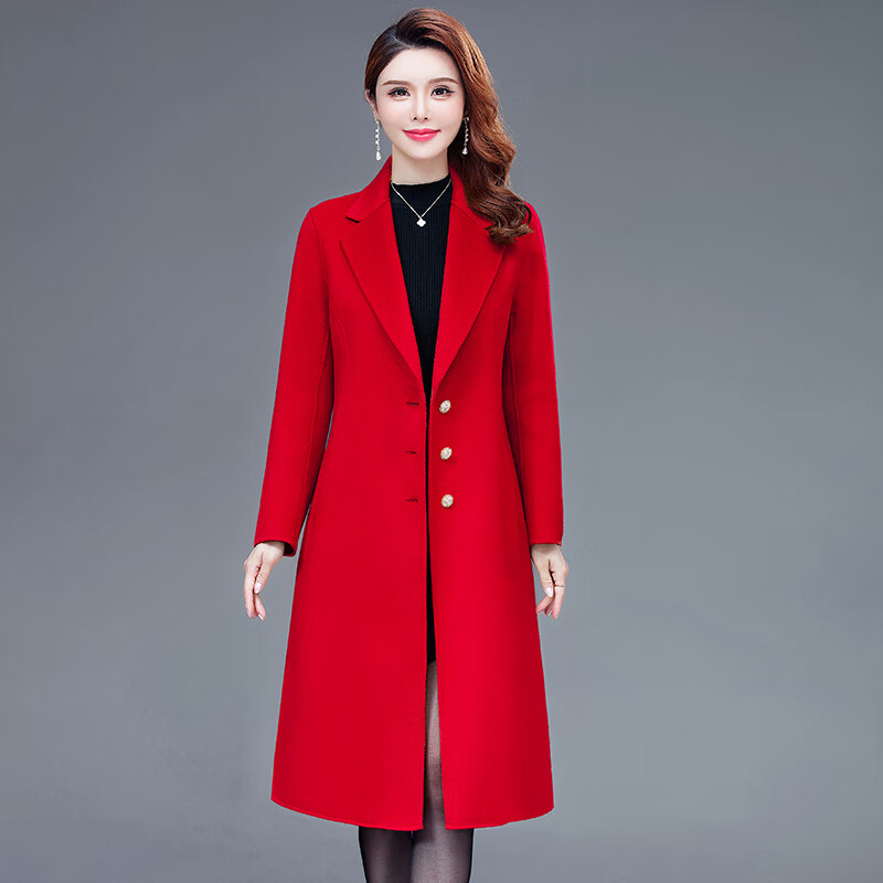 梦娇新款羊绒外套女年秋冬新款高端双面羊绒毛呢外套 大红 3xl