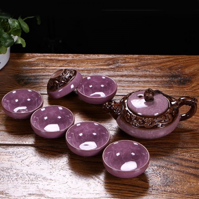 黑冰茶具冰裂茶具套装 功夫茶具 整套茶具紫砂 浮雕茶具茶杯陶瓷茶壶