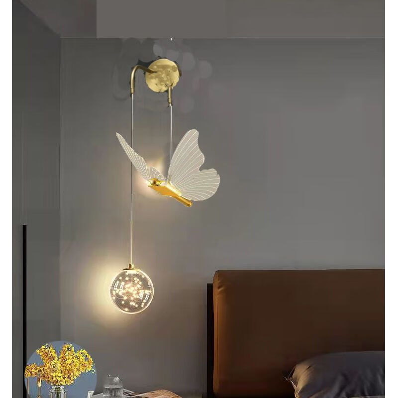 普士德卧室床头蝴蝶壁灯现代简约北欧轻奢客厅背景墙网红过道儿童房