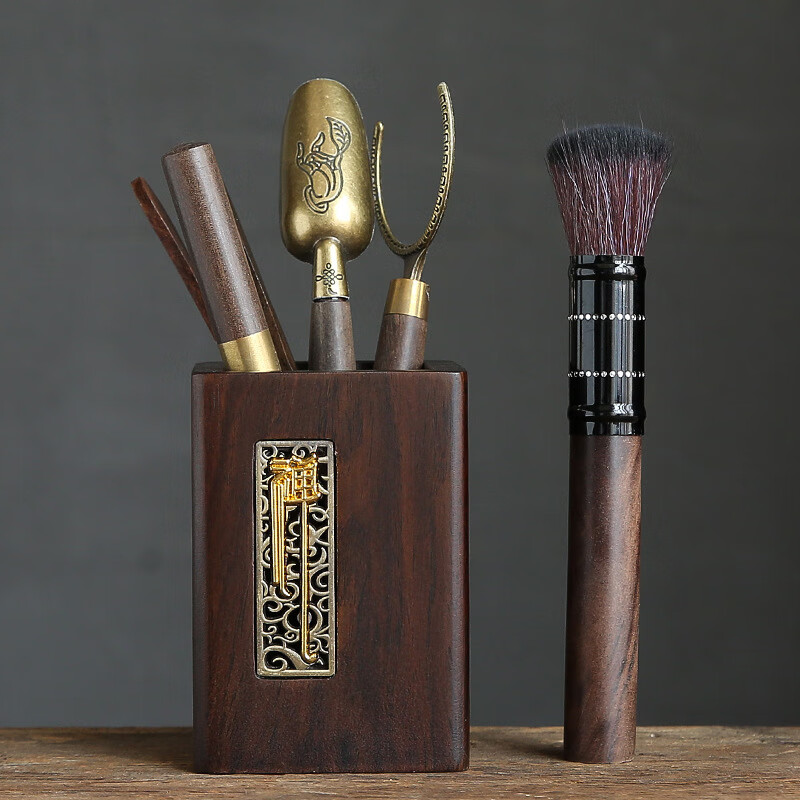 青天问月黑檀木茶道六君子花梨木茶夹茶勺茶刀泡茶工具茶具配件 年年有余-四方六君子