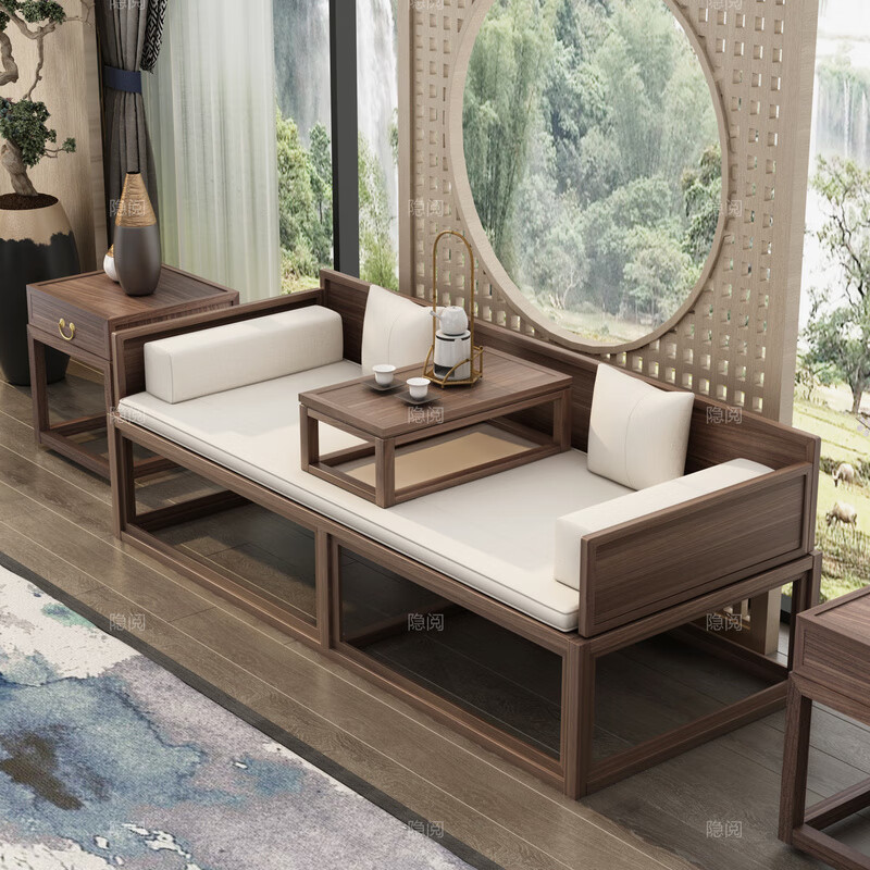 实木推拉罗汉床新中式家用小户型床榻禅意沙发客厅老榆木现代简约 200