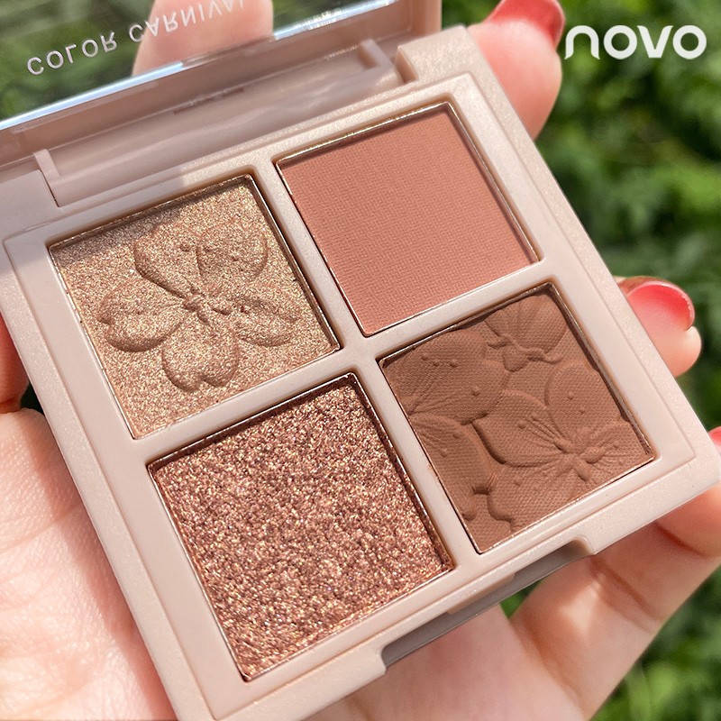 NOVO眼影盘四色小众品牌ins超火珠光哑光大地色新款国货便携眼影盘 1#娇羞