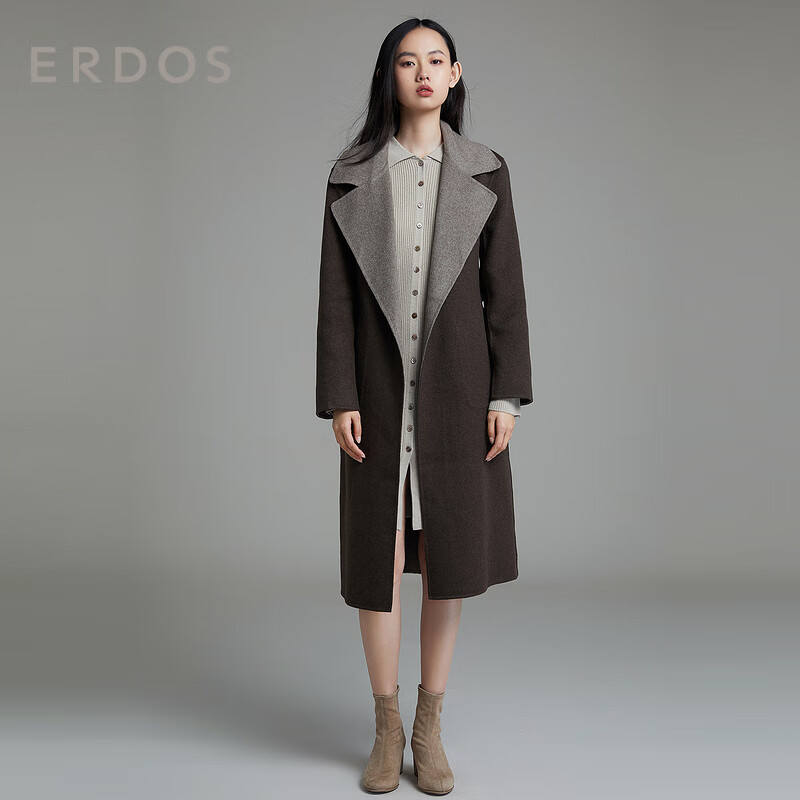 【手缝双面呢羊绒大衣】ERDOS 女纯羊绒秋冬中长款外套西装