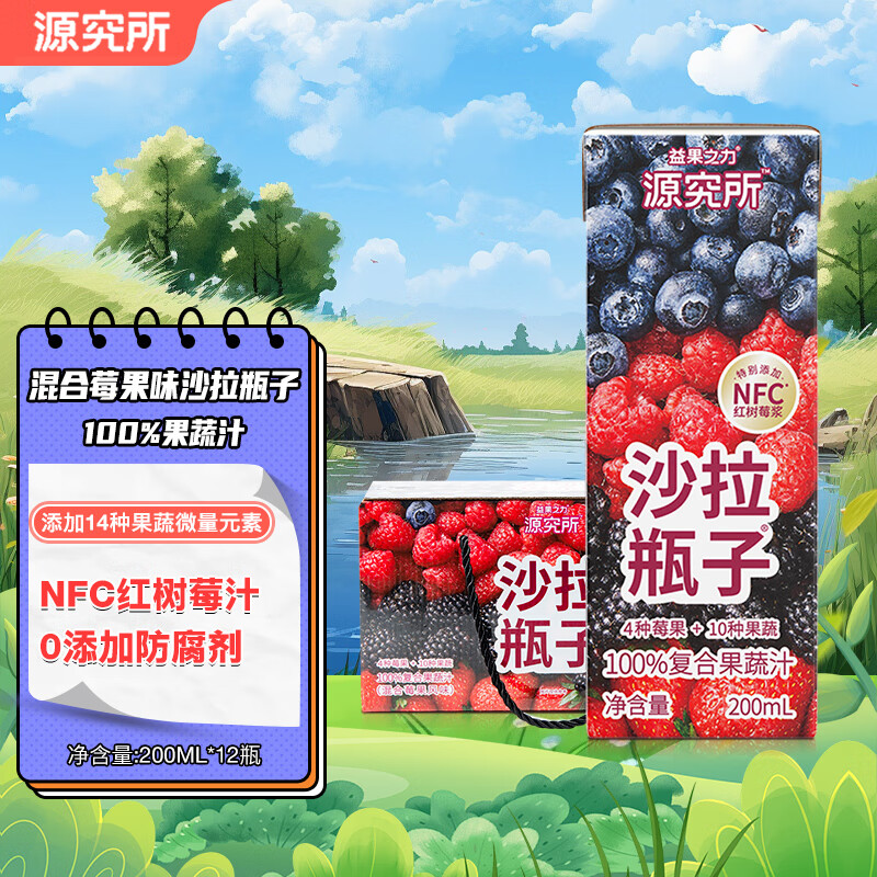 源究所莓果复合果蔬沙拉汁添加NFC无添加白砂糖100%复合果汁饮料12瓶