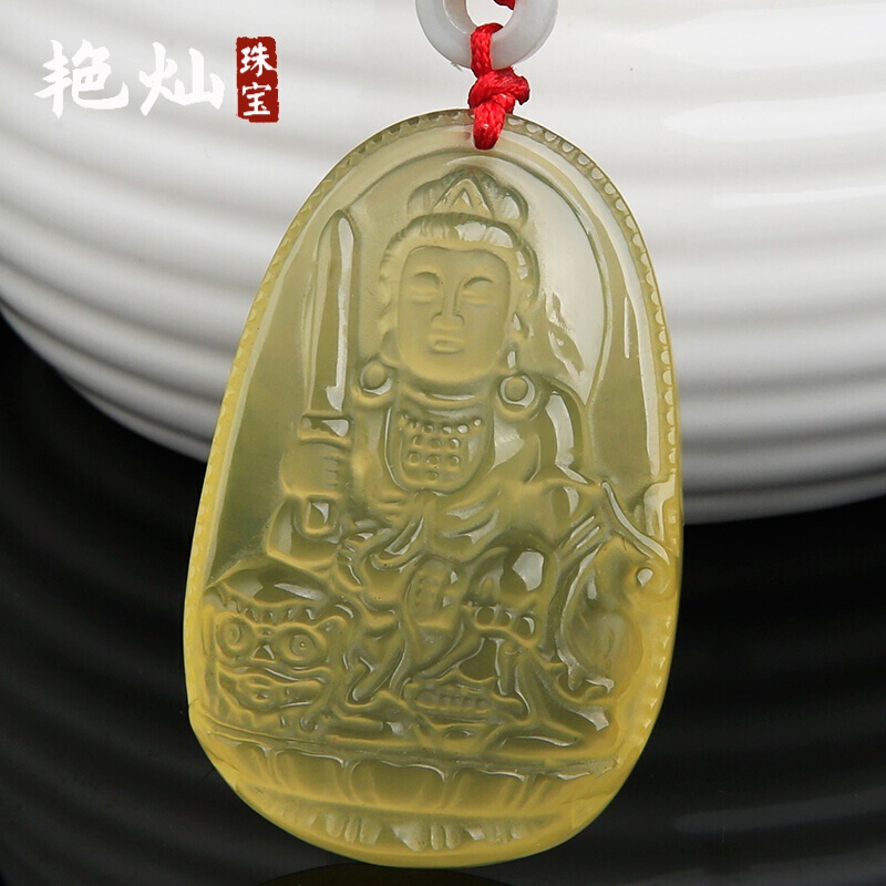 艳灿 生肖属兔纪念品本命佛项链男女黄水晶文殊菩萨财禄守护神吊坠618
