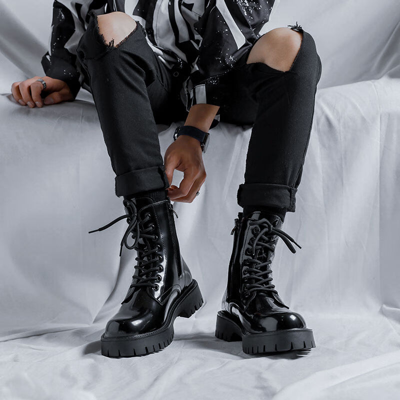 同恰青初中高中冬季男生马丁裤穿的马丁靴马丁靴男英伦风高级感厚底增