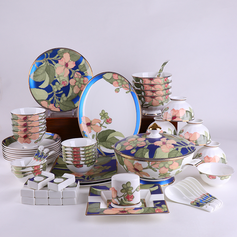 锦凤景德镇陶瓷餐具套装碗碟家用婚庆乔迁礼盒套装 60流光溢彩