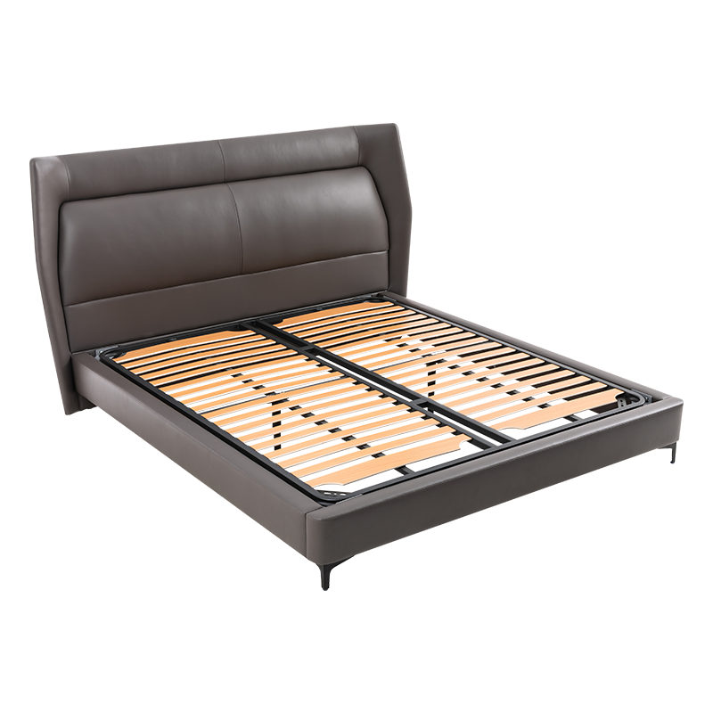 梦百合床 进口头层牛皮现代轻奢卧室家具主卧双人软包1.8m皮床婚床 胜利 荣耀蓝 150*200cm