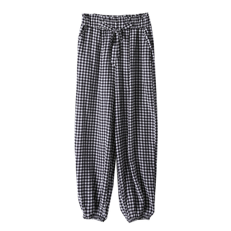 兔芊重磅真丝灯笼裤女桑蚕丝哈伦裤真丝格子灯笼裤女春夏季宽松长裤
