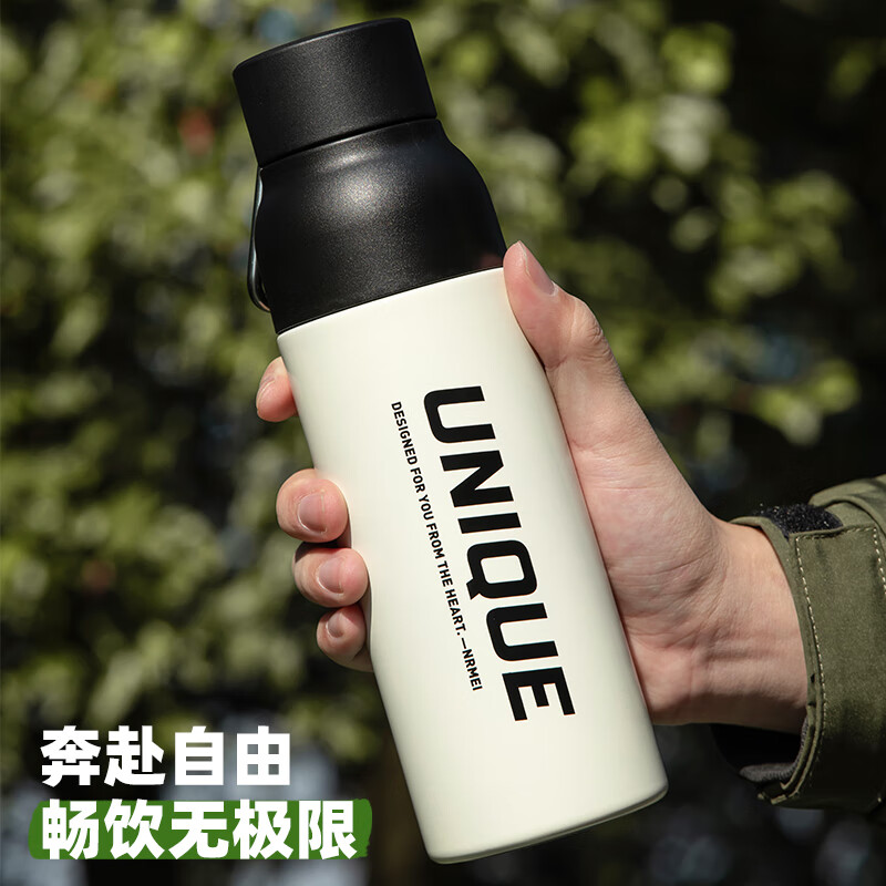 恩尔美(nRMEi)保温杯男士运动保冷水杯子学生316不锈钢一键开盖便携车载户外壶 白色 560ml 【316材质+保冷保热】