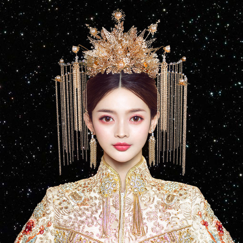 和服头饰结婚 新娘妆头秀禾简单大气凤冠霞帔中式秀禾服婚礼发饰sn