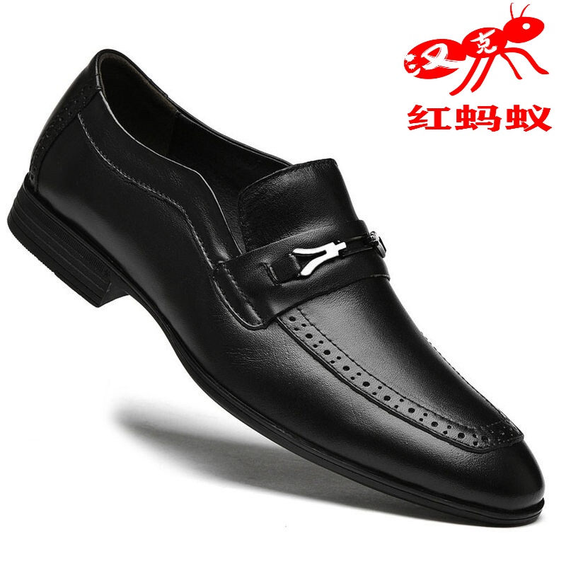 汉克红蚂蚁皮鞋男2023新款英伦商务休闲男士皮鞋牛皮婚鞋大码正装青年