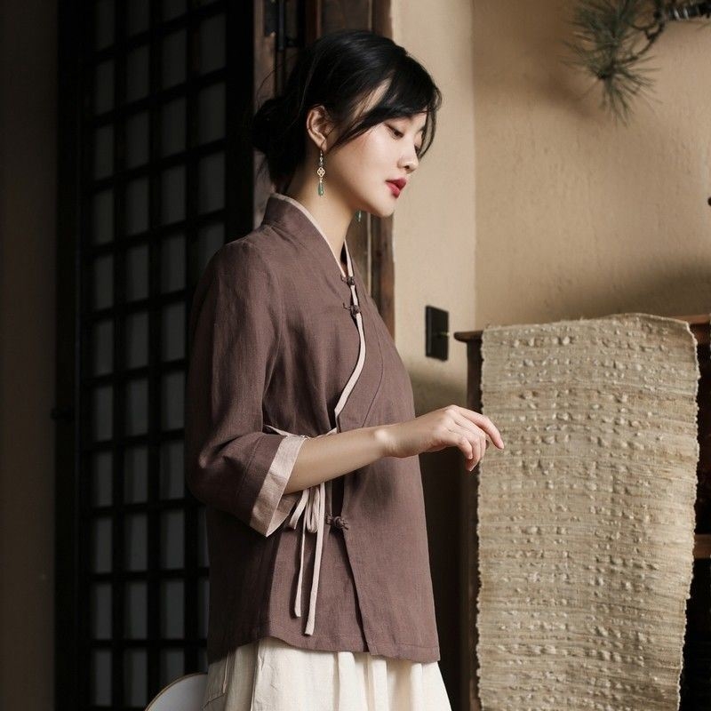 筝宁茶服女禅服女小个子仙气禅意仿棉麻唐装汉服改良版夏套装禅修服