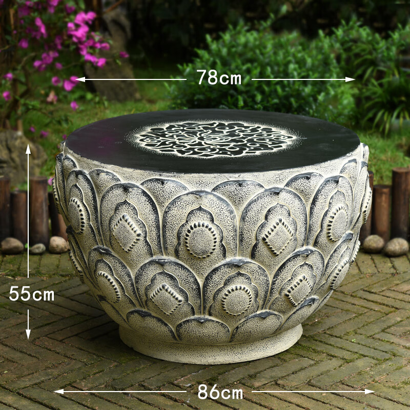 卡汐沐仿古水泥茶几 禅意仿古庭院室外露天防水水泥荷花茶几小院桌子