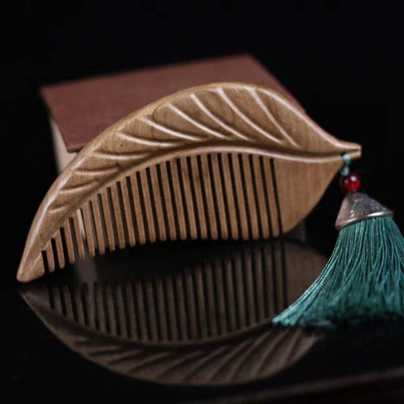 古樽堂金丝楠木梳子小叶桢楠实木叶子型头饰实木古典按摩经络防脱发