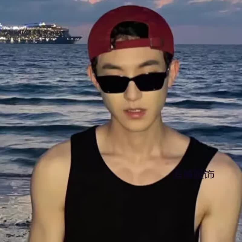 馥允奶系帅哥小窄框高级感海边度假黑色墨镜拍照太阳镜男 黑框黑灰片