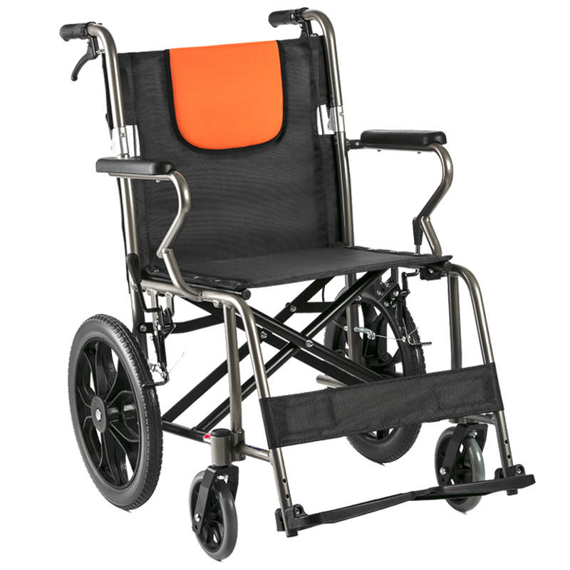 鱼跃牌（YUWELL）加强铝合金软座超轻便携老年人残疾人旅游手动轮椅车 带手刹免充气可折叠H056C H056C【折叠版】