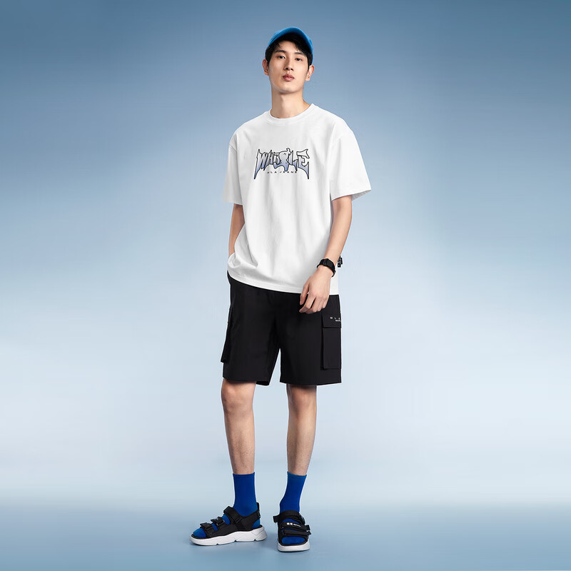 海澜之家旗下黑鲸个性印花短袖T恤男夏圆领短t男套头衫男休闲CNTBW23003A